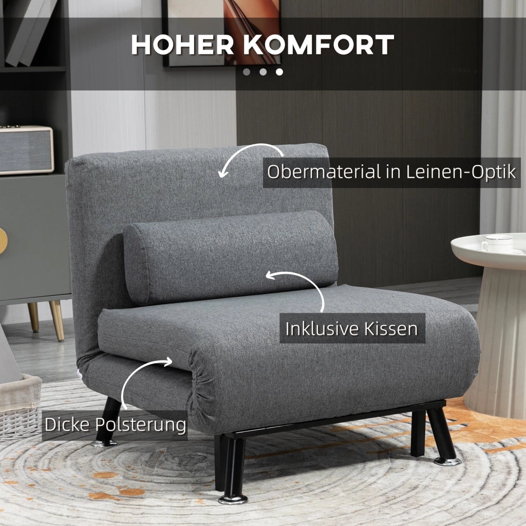 POLTRONA LETTO 75x70x75 cm Grigio Scuro in Poliestere e Acciaio