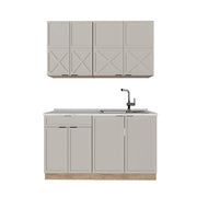 Cucina completa Fame-Line GrigioBeige/Rovere dorato 140 cm, PL Marmo Vicco