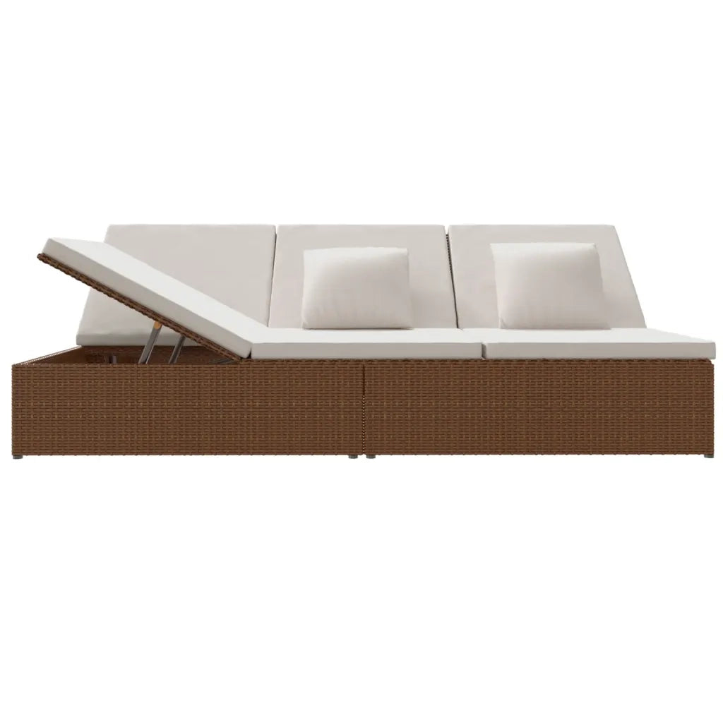 Lettino Prendisole Reclinabile con Cuscini Polyrattan Marrone 317239
