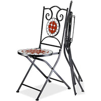 Set Tavolo + Sedie Pieghevoli Mosaico Arredo Esterno Giardino Metallo Terracotta