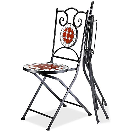 Set Tavolo + Sedie Pieghevoli Mosaico Arredo Esterno Giardino Metallo Terracotta