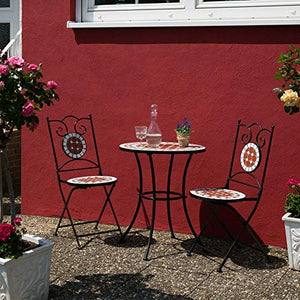 Set Tavolo + Sedie Pieghevoli Mosaico Arredo Esterno Giardino Metallo Terracotta