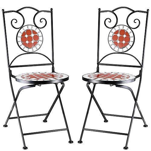 Set Tavolo + Sedie Pieghevoli Mosaico Arredo Esterno Giardino Metallo Terracotta