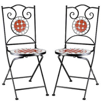 Set Tavolo + Sedie Pieghevoli Mosaico Arredo Esterno Giardino Metallo Terracotta