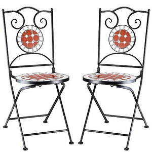 Set Tavolo + Sedie Pieghevoli Mosaico Arredo Esterno Giardino Metallo Terracotta