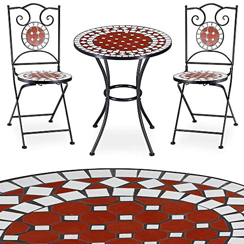 Set Tavolo + Sedie Pieghevoli Mosaico Arredo Esterno Giardino Metallo Terracotta
