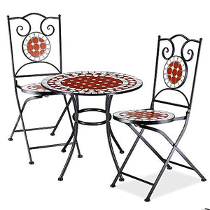 Set Tavolo + Sedie Pieghevoli Mosaico Arredo Esterno Giardino Metallo Terracotta