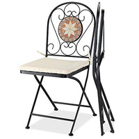 Set Tavolo + Sedie Pieghevoli Mosaico Arredo Esterno Giardino Metall Con Cuscino