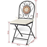 Set Tavolo + Sedie Pieghevoli Mosaico Arredo Esterno Giardino Metall Con Cuscino