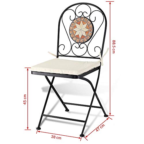 Set Tavolo + Sedie Pieghevoli Mosaico Arredo Esterno Giardino Metall Con Cuscino