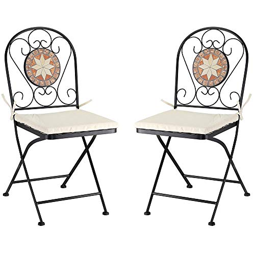 Set Tavolo + Sedie Pieghevoli Mosaico Arredo Esterno Giardino Metall Con Cuscino