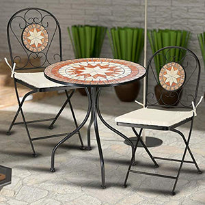 Set Tavolo + Sedie Pieghevoli Mosaico Arredo Esterno Giardino Metall Con Cuscino