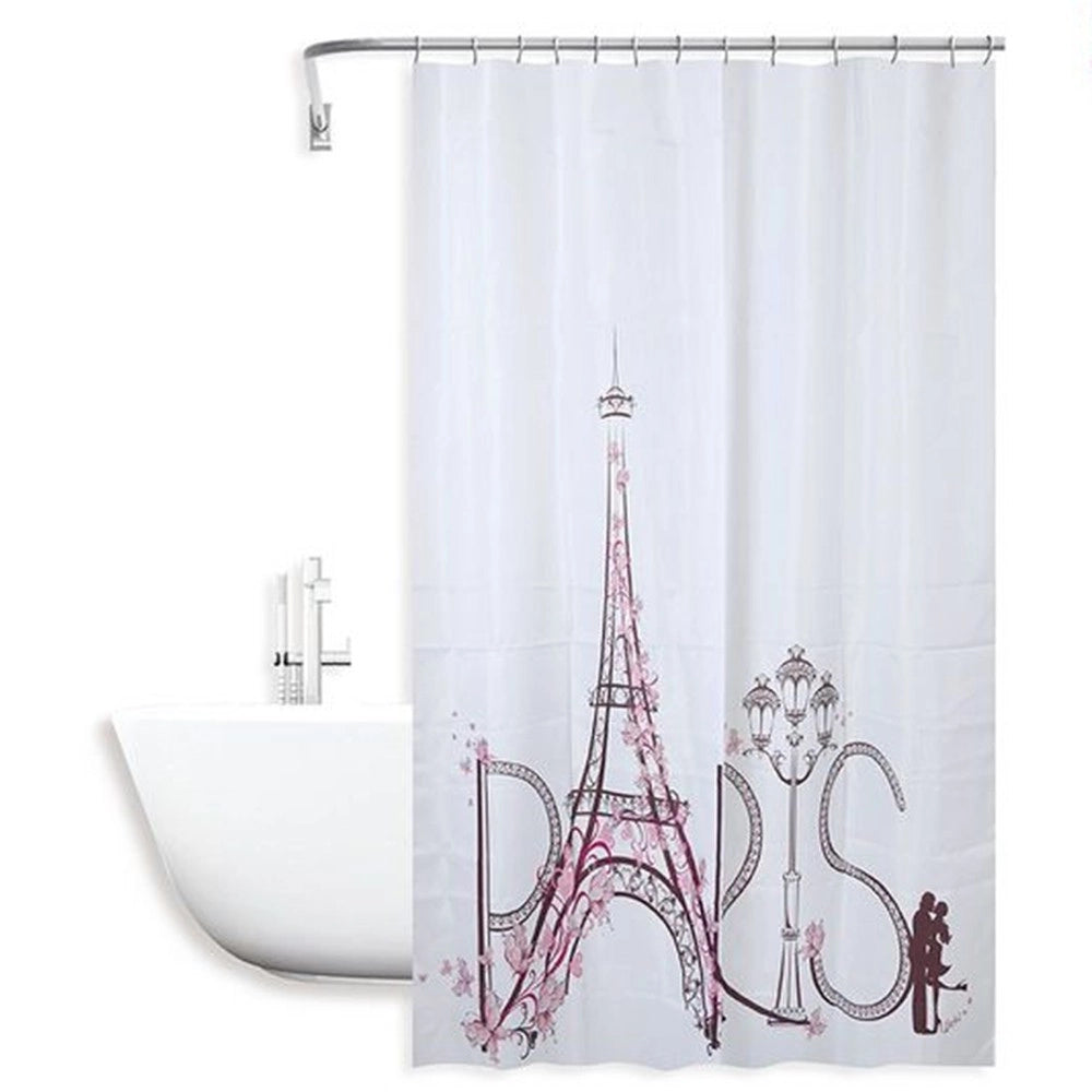 Trade Shop - Tenda Doccia Antimuffa Impermeabile 180x200cm Con Anelli Bagno Scritta Paris 87048 -