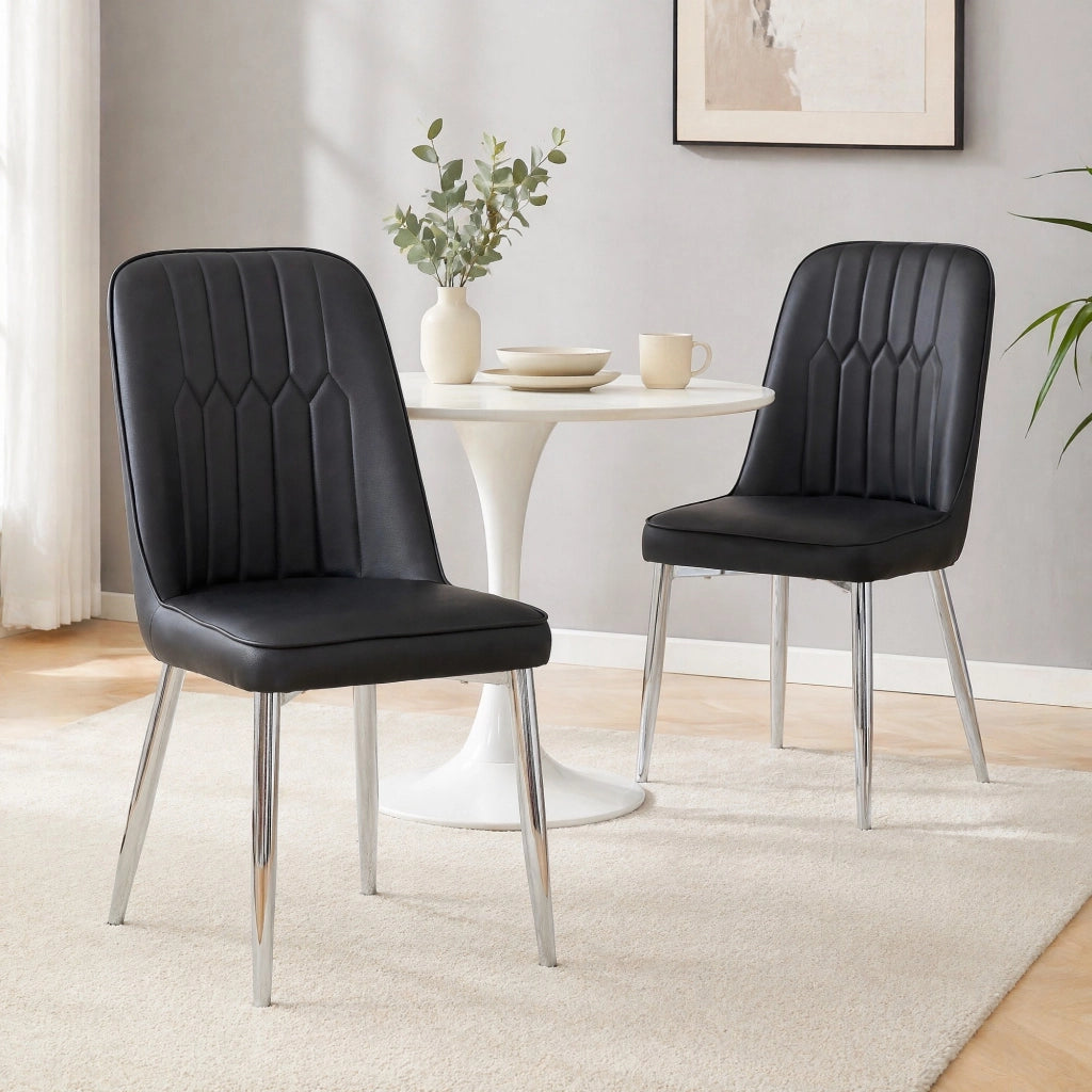 SEDIA DA PRANZO NERA IN PU CON GAMBE IN METALLO ARGENTO 89 CM