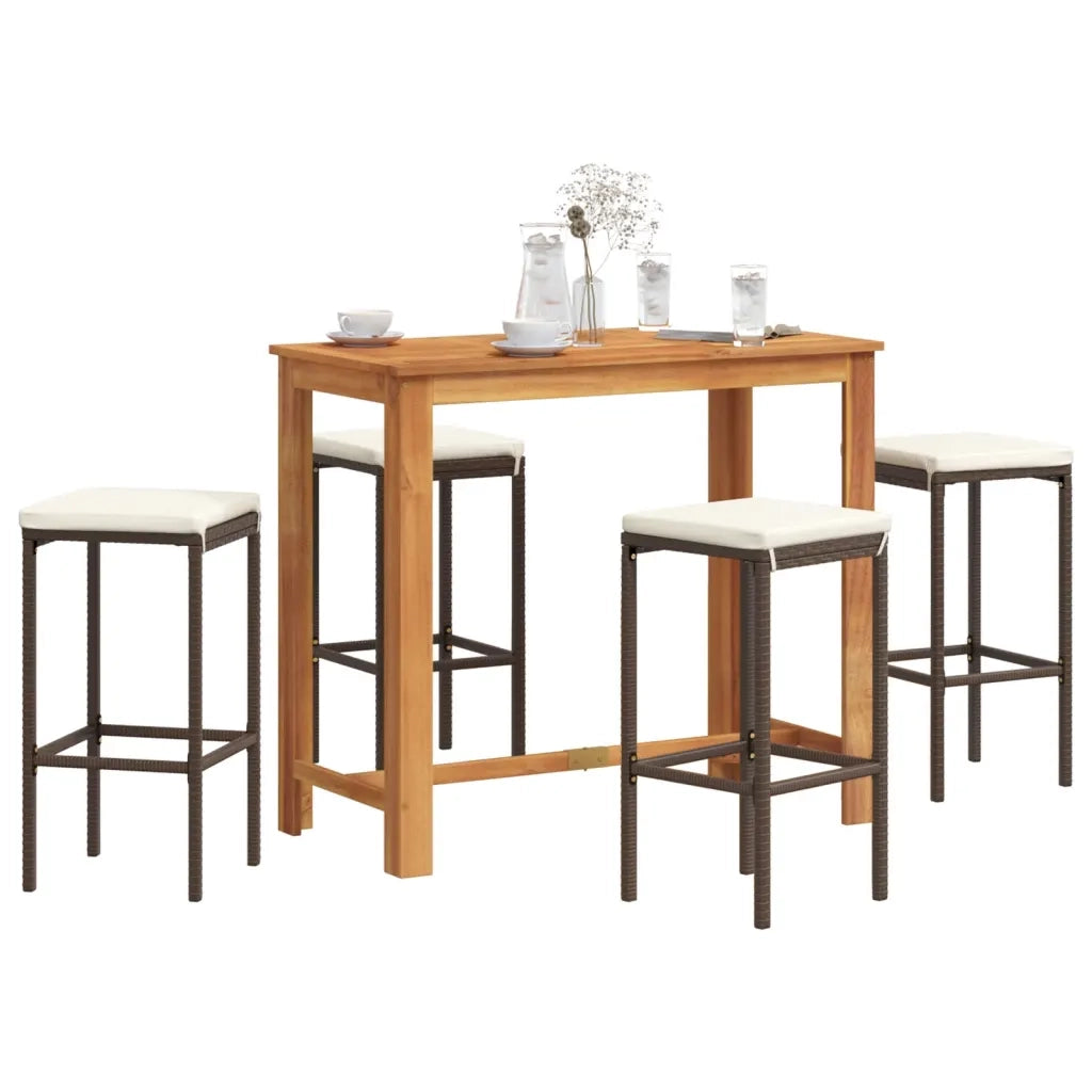 Set Bar Giardino 5pz | Set Salotto da Giardino Marrone Legno Massello Acacia e Polyrattan