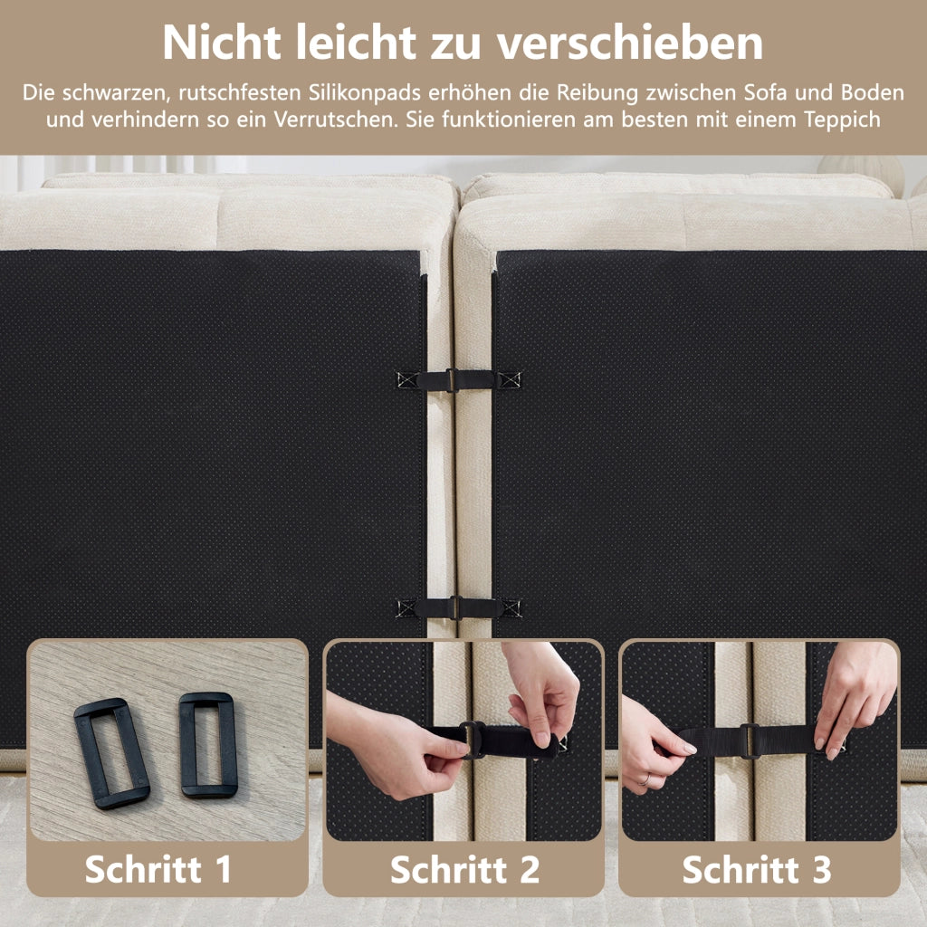 Divano modulare senza struttura con seduta ergonomica e montaggio libero con due pouf in chenille beige
