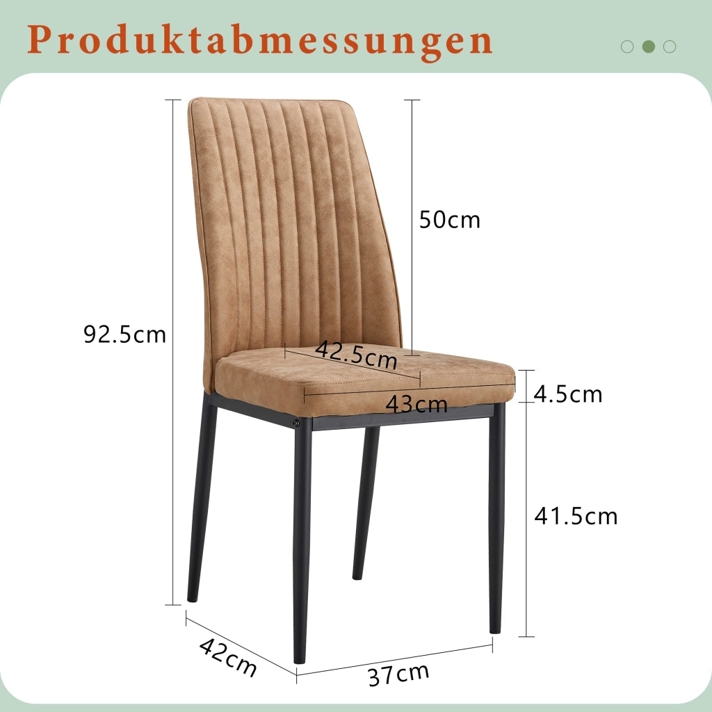 Set 4 Sedie da Pranzo ¨C MINIMAL ¨C Tessuto Tecnologico Marrone, Gambe in Metallo Nero