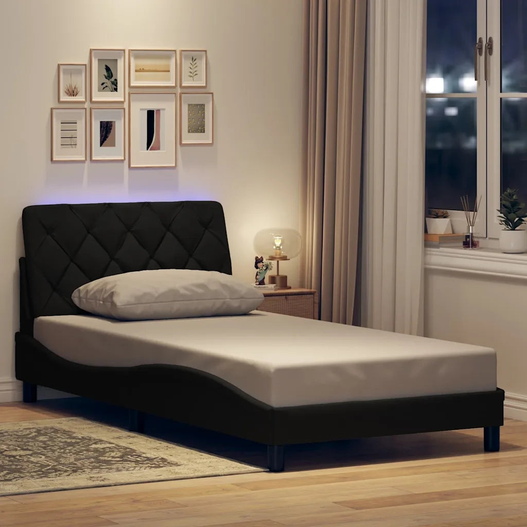 Giroletto con LED senza Materasso-Struttura Letto Nero 100x200 cm in Tessuto