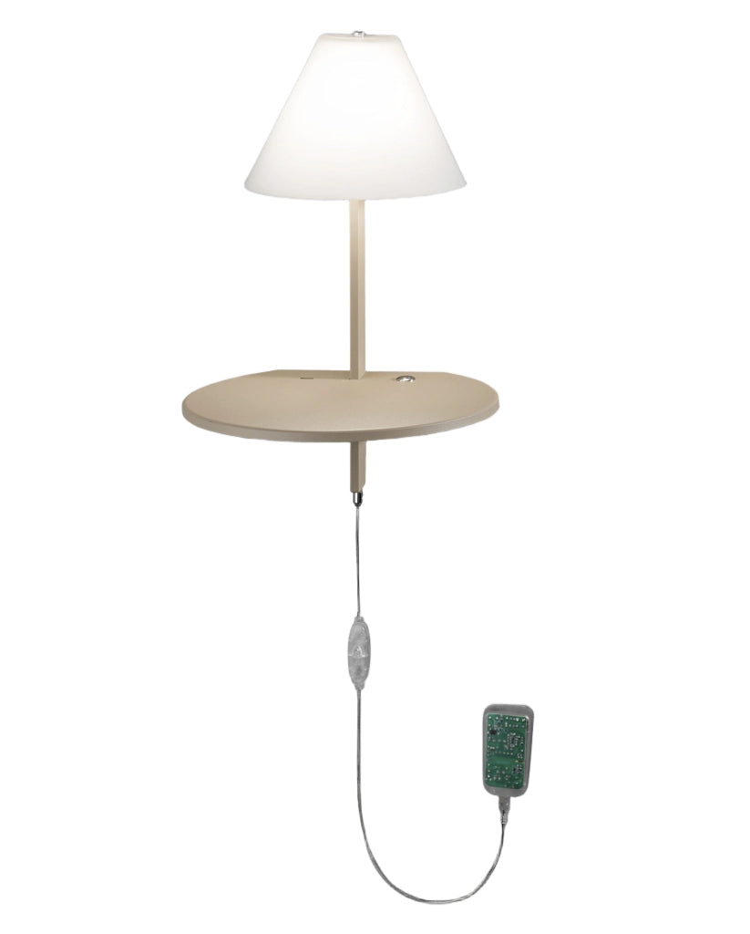 Lampada da Parete Goodnight in Metallo e Vetro Soffiato, Colore Tortora/Beige, 8W LED 3000K, Classe di Isolamento 2, Regolazione a Pulsante