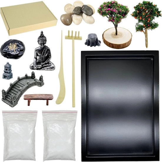 Kit per giardino di sabbia zen miniatura - Decorazione per ufficio - 20 pezzi