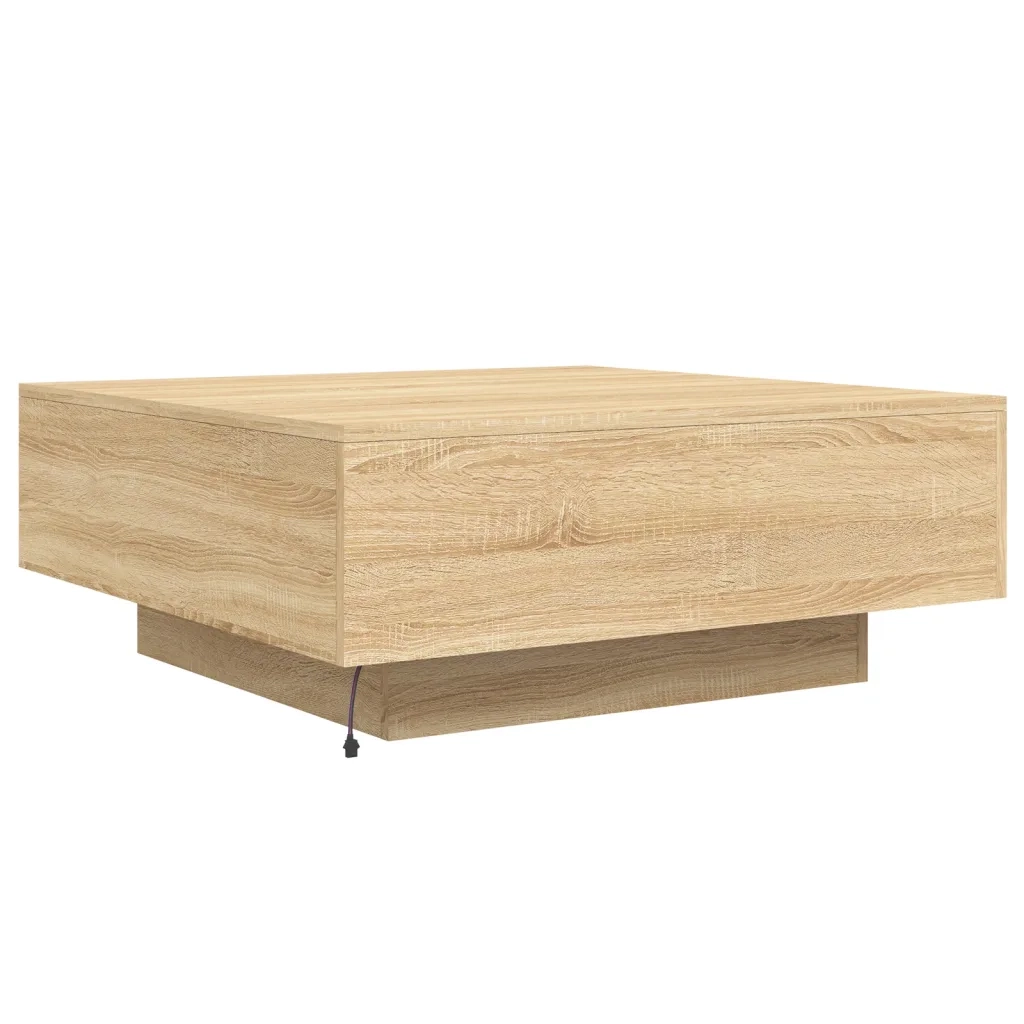 Tavolino da Soggiorno con Luci LED-Tavolino da Salotto-Tavolo Rovere Sonoma 80x80x31 cm