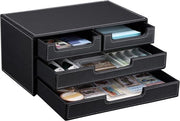Bureaulegger in pelle di pecora con 4 cassettoni - Cassetto per oggetti da ufficio - Cassetto per ufficio in stile - Nero.