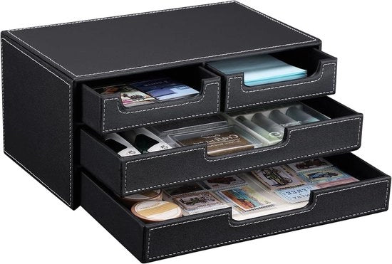 Bureaulegger in pelle di pecora con 4 cassettoni - Cassetto per oggetti da ufficio - Cassetto per ufficio in stile - Nero.