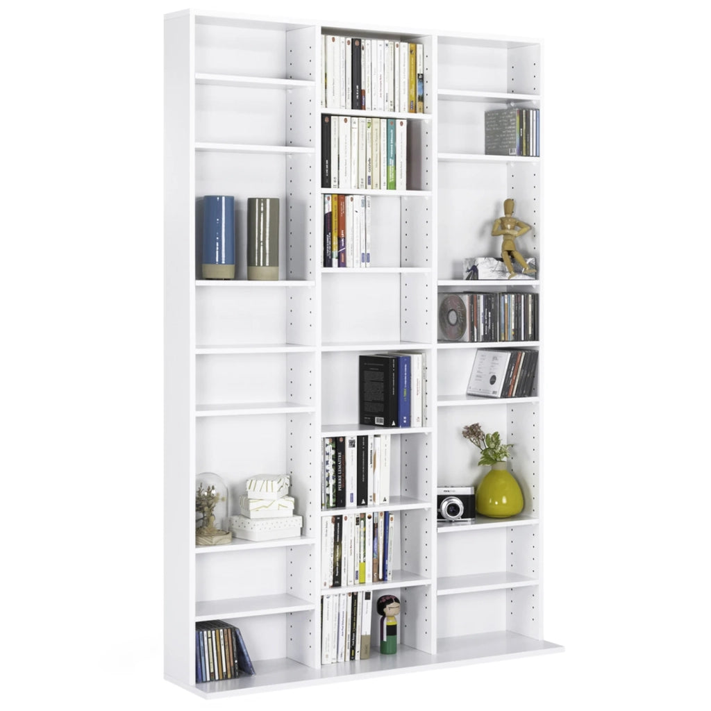IDMarket - Scaffale libreria armadio porta CD con 30 scomparti con ripiani regolabili, legno bianco