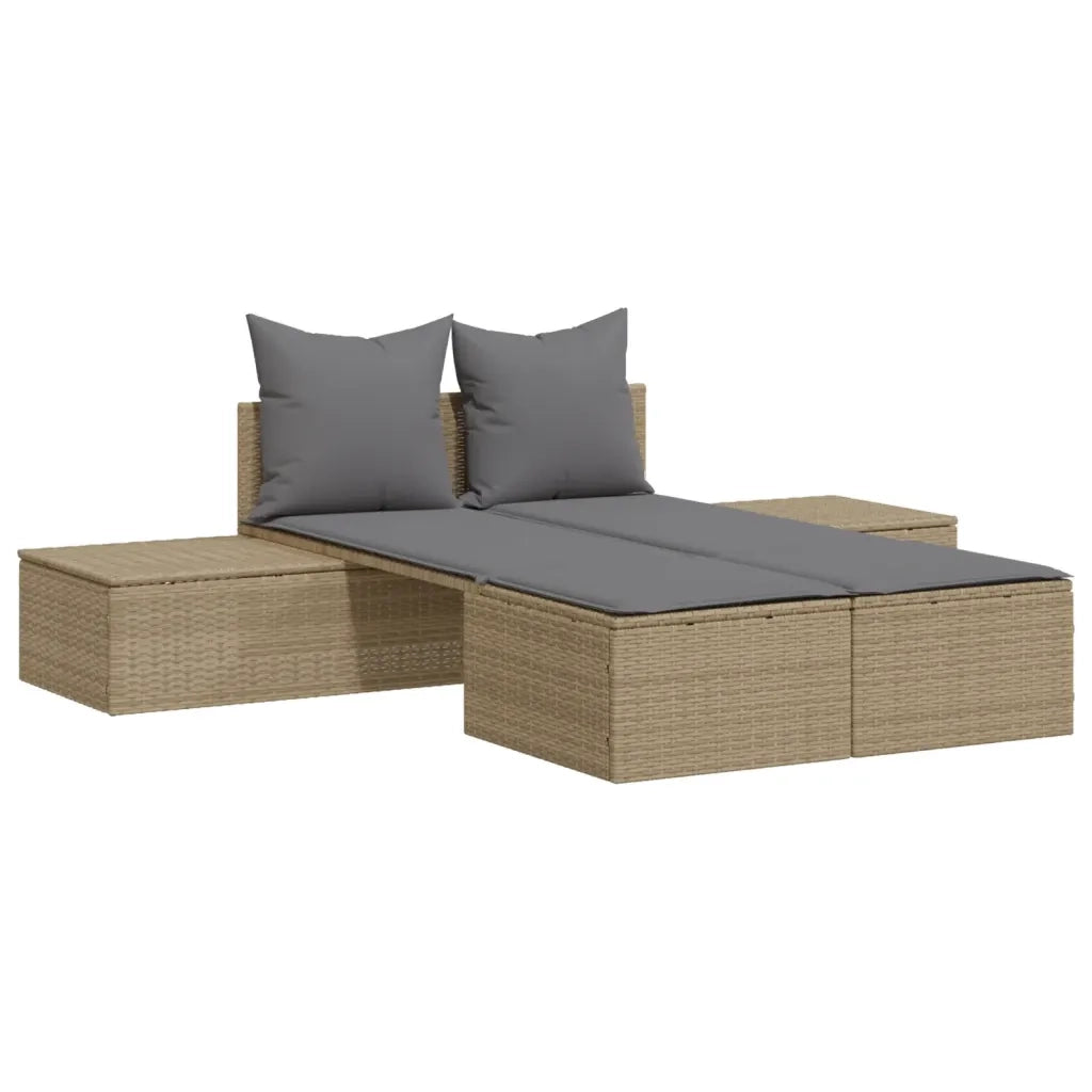 Lettino Prendisole | Sdraio da giardino | Lettino da sole con Cuscini Beige in Polyrattan