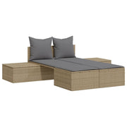 Lettino Prendisole | Sdraio da giardino | Lettino da sole con Cuscini Beige in Polyrattan