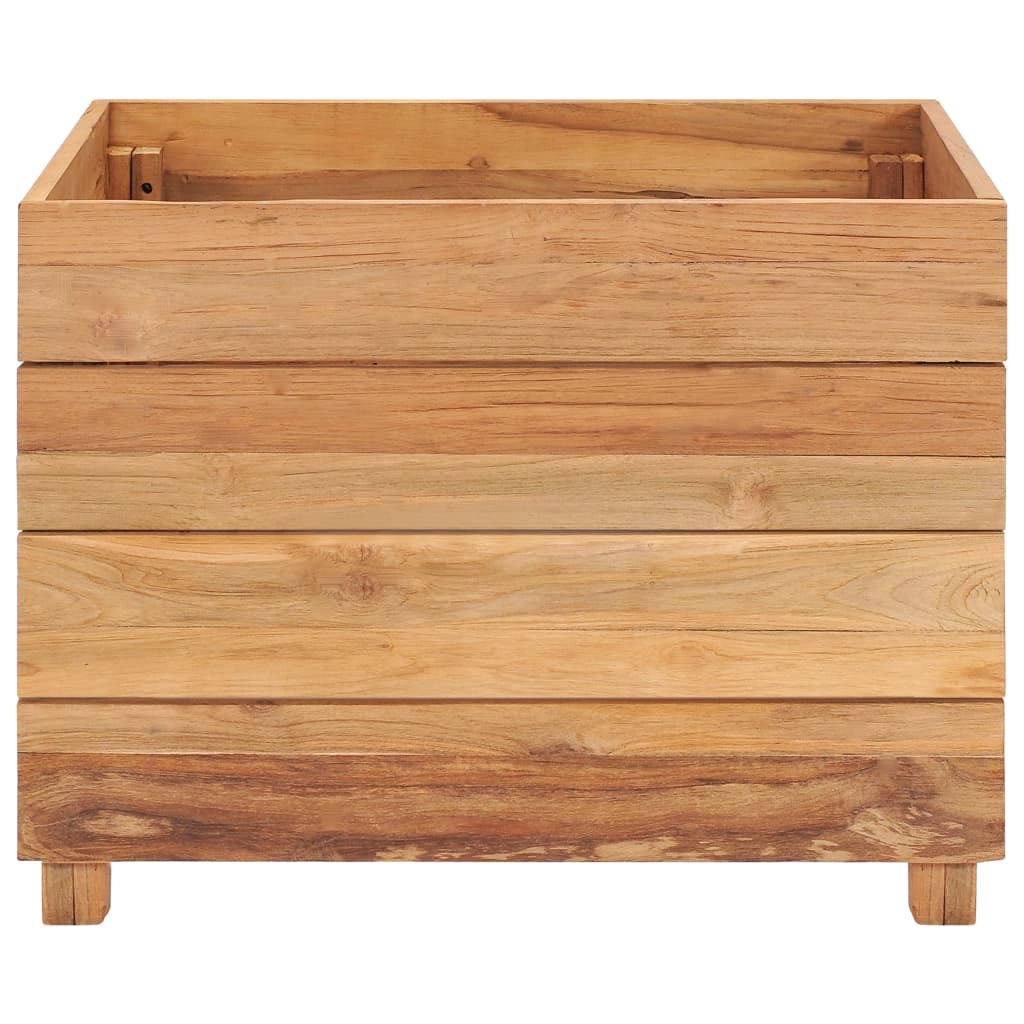 Aiuola rialzata per piante e fiori 50 x 40 x 38 cm legno di teak riciclato e acciaio 02_0000937