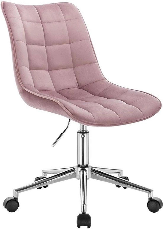 Sedia da Ufficio con Ruote - Regolabile in Altezza e Girevole - Sedia, Sedie da Ufficio - Metallo e Velluto - Rosa