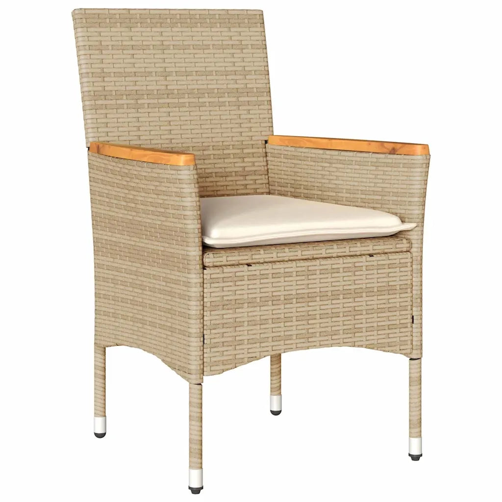 Set da Pranzo per Giardino con cuscino 7 pcs Beige polyrattan
