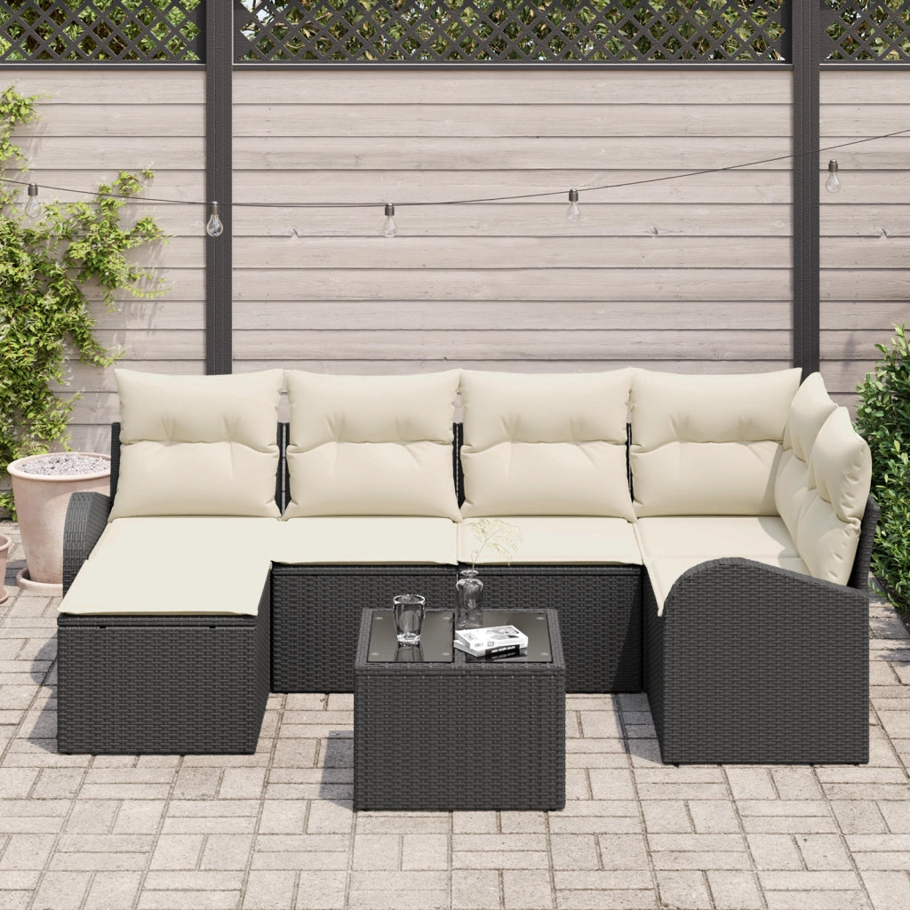 Set Divano da Giardino 6 Pezzi con Cuscini Marroni in Polyrattan