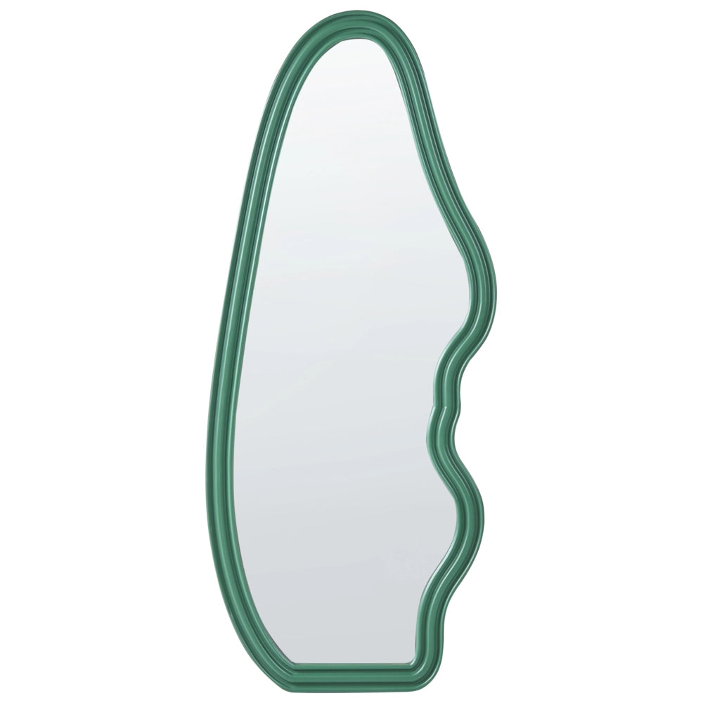 Specchio da parete Verde Paulownia Wood Frame Glass 160 x 67 cm Irregolare Decorativo a parete Pezzo d'accento in stile moderno