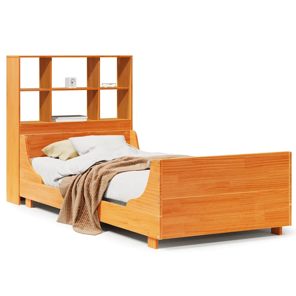 Letto Libreria senza Materasso-Struttura Letto con contenitore Marrone Cera 100x200 cm Legno 211396