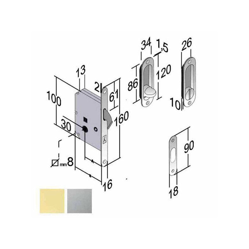 Serratura Inf.Legno Scorrevoli E50 Bagno Ol B2N Gb