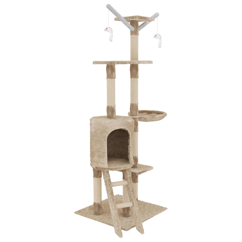 Albero per Gatto con Graffiatoio Cuccia Giocattolo Gatti Parco Giochi Tiragraffi in Sisal Naturale 150 x 50 x 35 cm Colore Beige Matis 30060