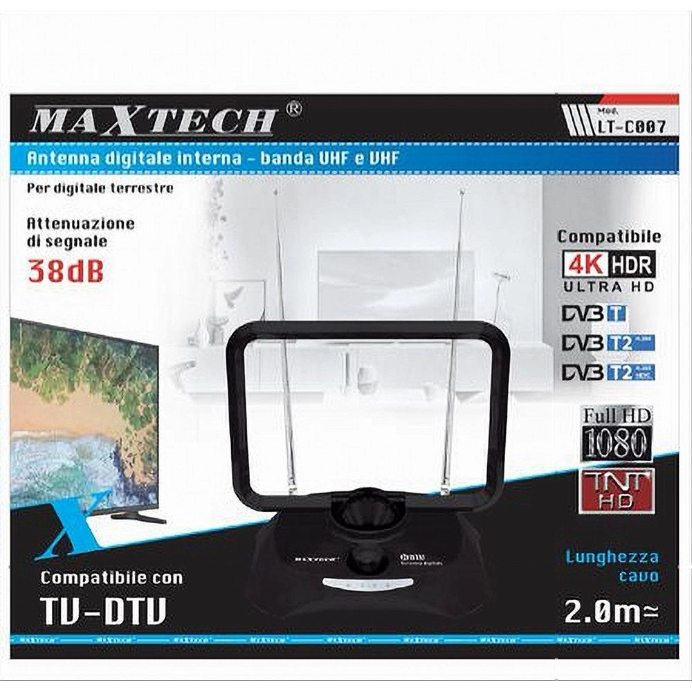 Trade Shop - Antenna Digitale Interna Amplificazione Segnale 4k Ultra Hd Dvb-t T2 Uhf Vhf Lt-c007 -