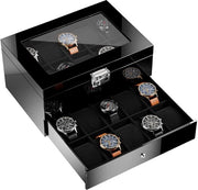 Cassa orologio in legno per uomini, 20 contenitori, grande organizzatore orologio, scatola di presentazione a doppia faccia gelata per orologi da polso - nero