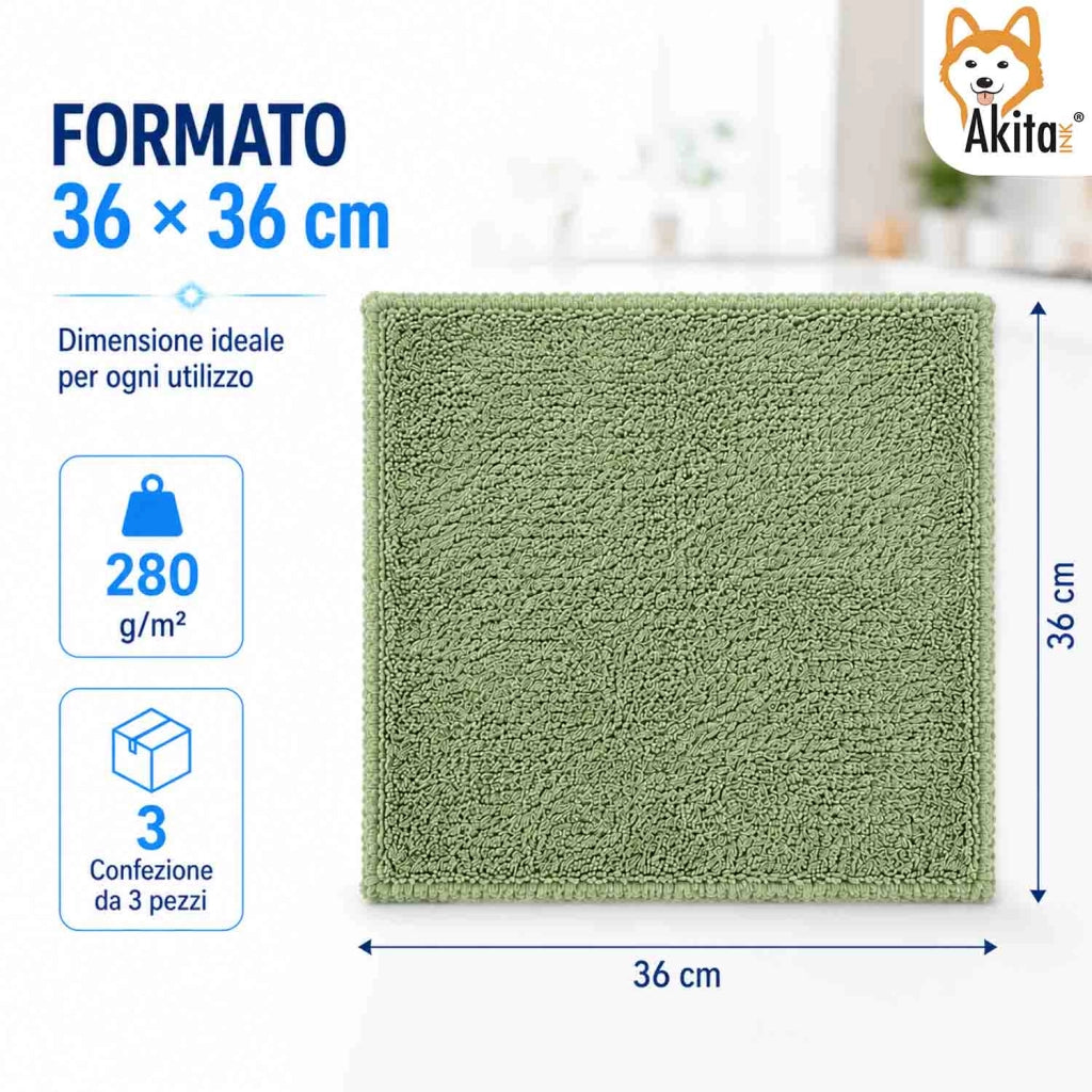 Akitaink 3 Panni Microfibra Extra Morbido Multiuso 36x36 cm