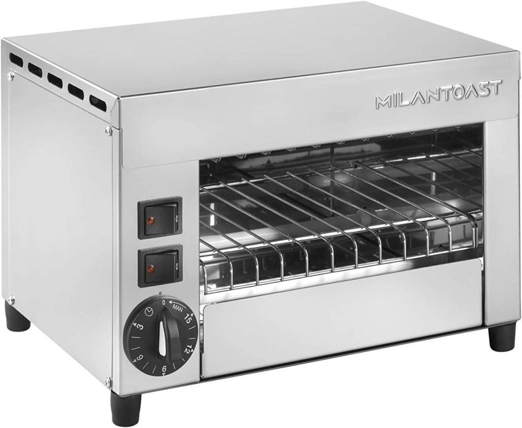 Milantoast 14701 Tostiera Professionale 2 Posti Acciaio Inossidabile 1210 W Timer 15 min 2 Pinze Incluse colore Inox