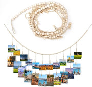 Supporto per foto in legno con 22 clip, stile bohemiano, decorativo, di alta qualità, naturale, facile da utilizzare, sistema di supporto per foto.