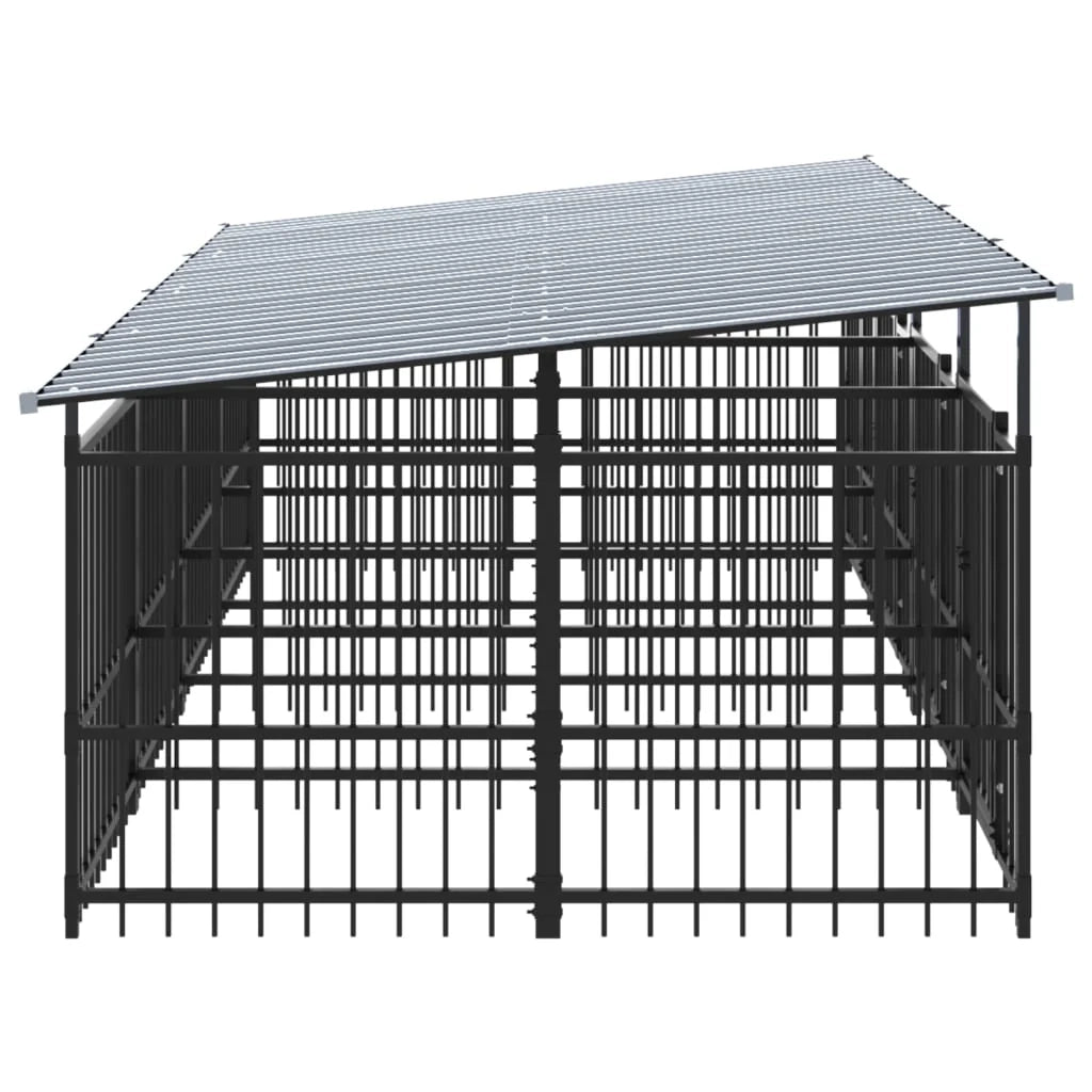 Cuccia gabbia per animali da esterno pac con tetto per cani in acciaio 7,51 m² nero 02_0041770