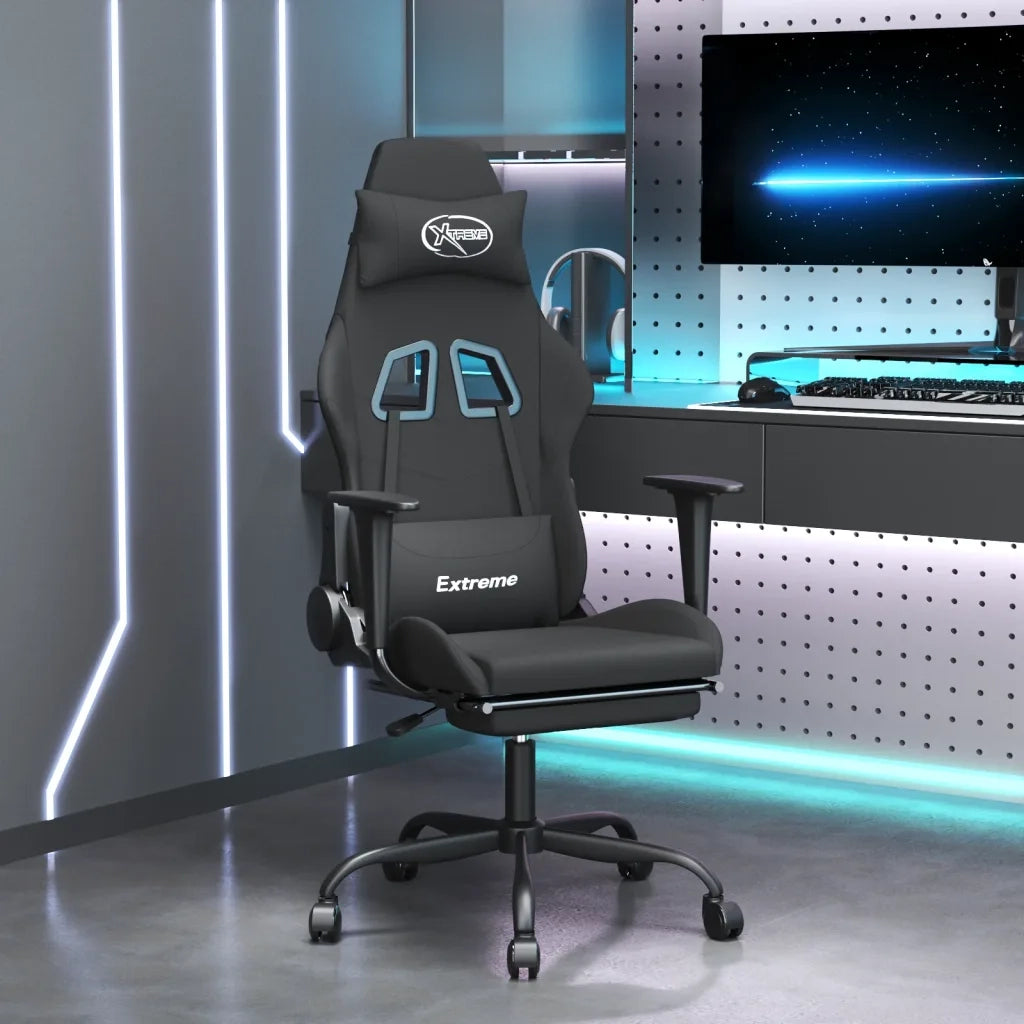 Sedia da Gaming Massaggio e Poggiapiedi Nero in Tessuto cod mxl 63603