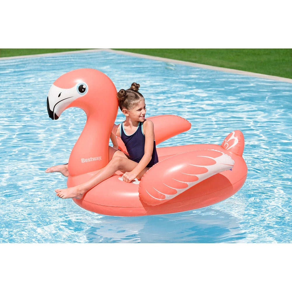 Trade Shop - Cavalcabile Gonfiabile Gioco Da Piscina A Forma Di Fenicottero 138x107cm 2 Maniglie 41525 -