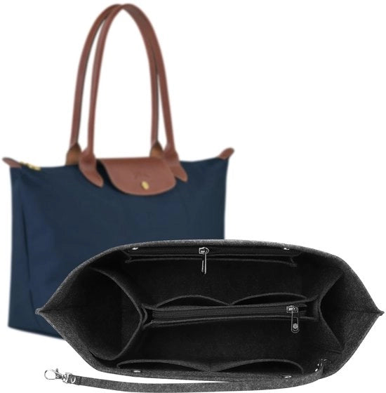 Organizzatore di tasche per borse Longchamp, organizzatore di tasche per donne in velluto con più tasche, tasca interna per borse da mano per Longchamp, inserimento grande per borse da mano (grigio scuro, L)