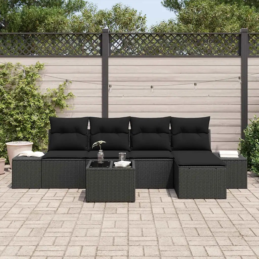 Set Divano da Giardino con cuscino 5 pcs Nero polyrattan