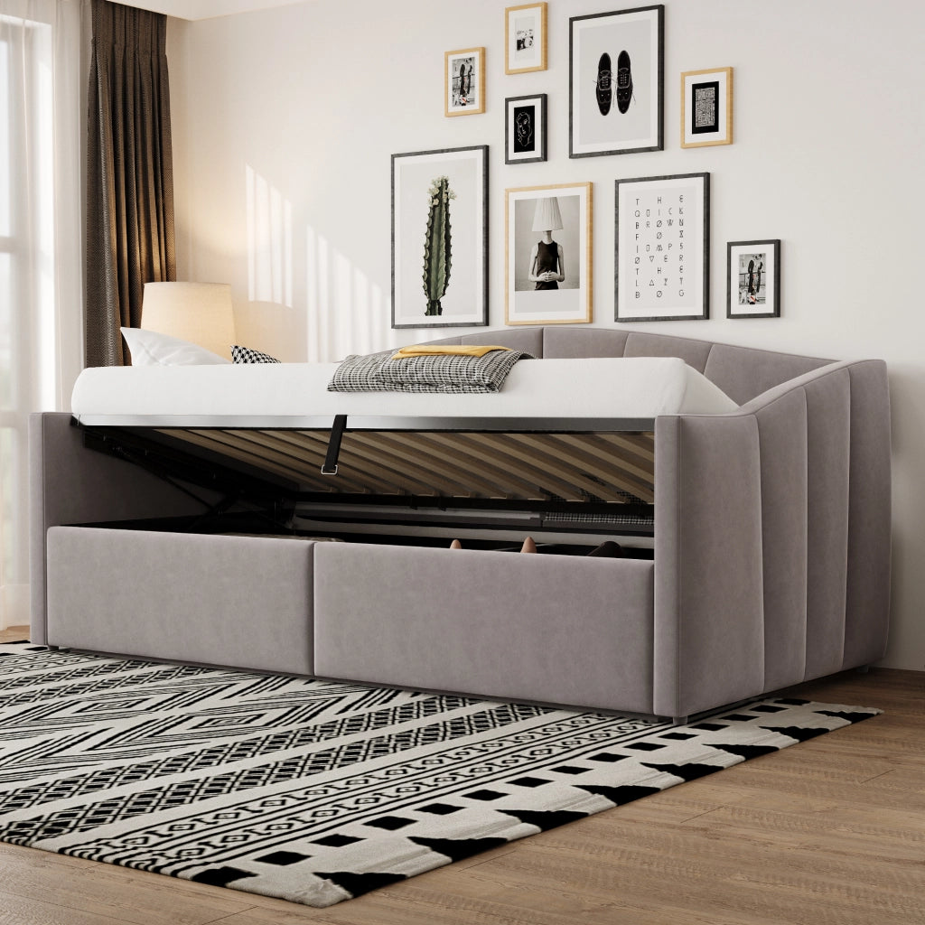 Sofabett con sistema idraulico in velluto grigio chiaro 90x200 cm