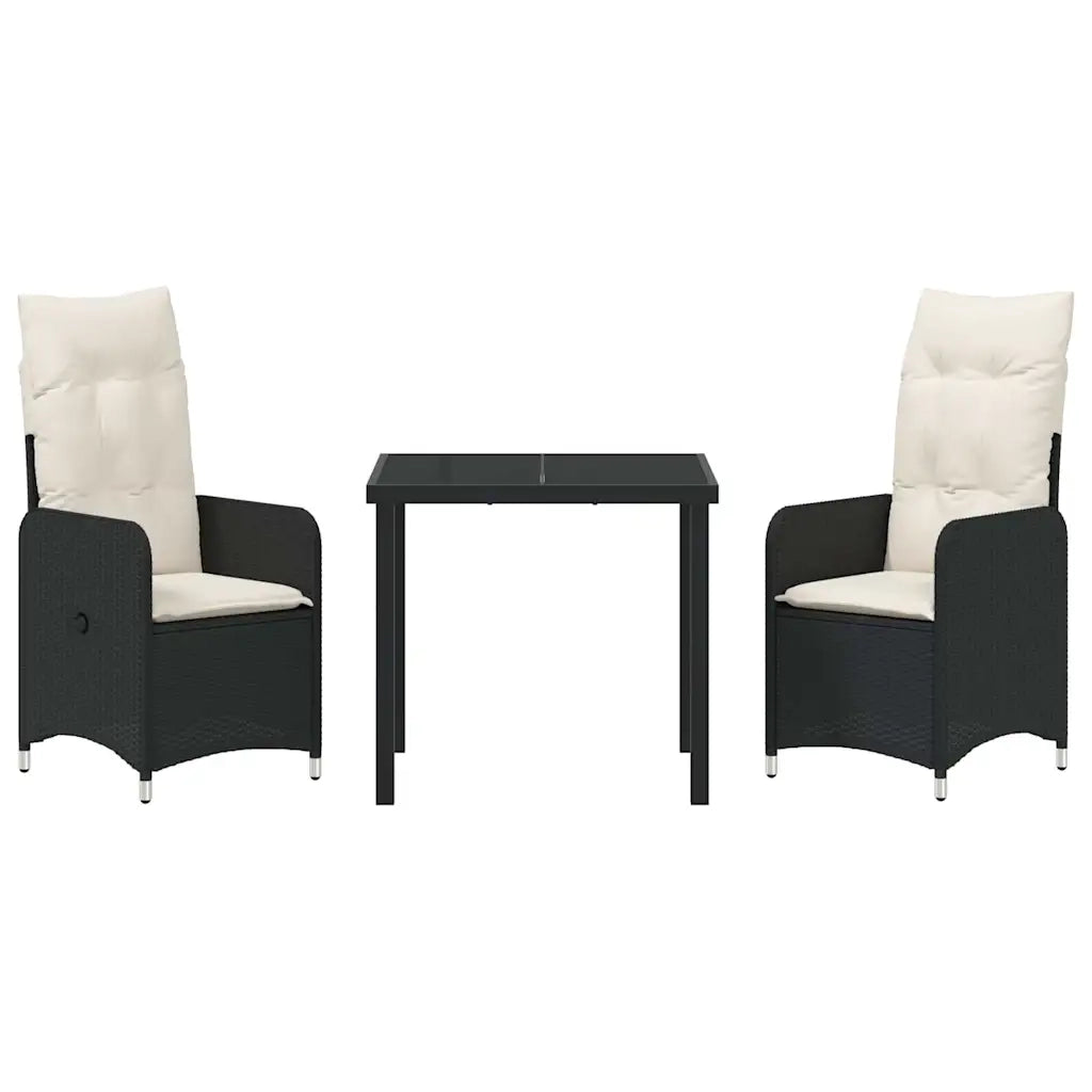 Set da Pranzo per Giardino con cuscino 3 pcs Nero polyrattan 3379632